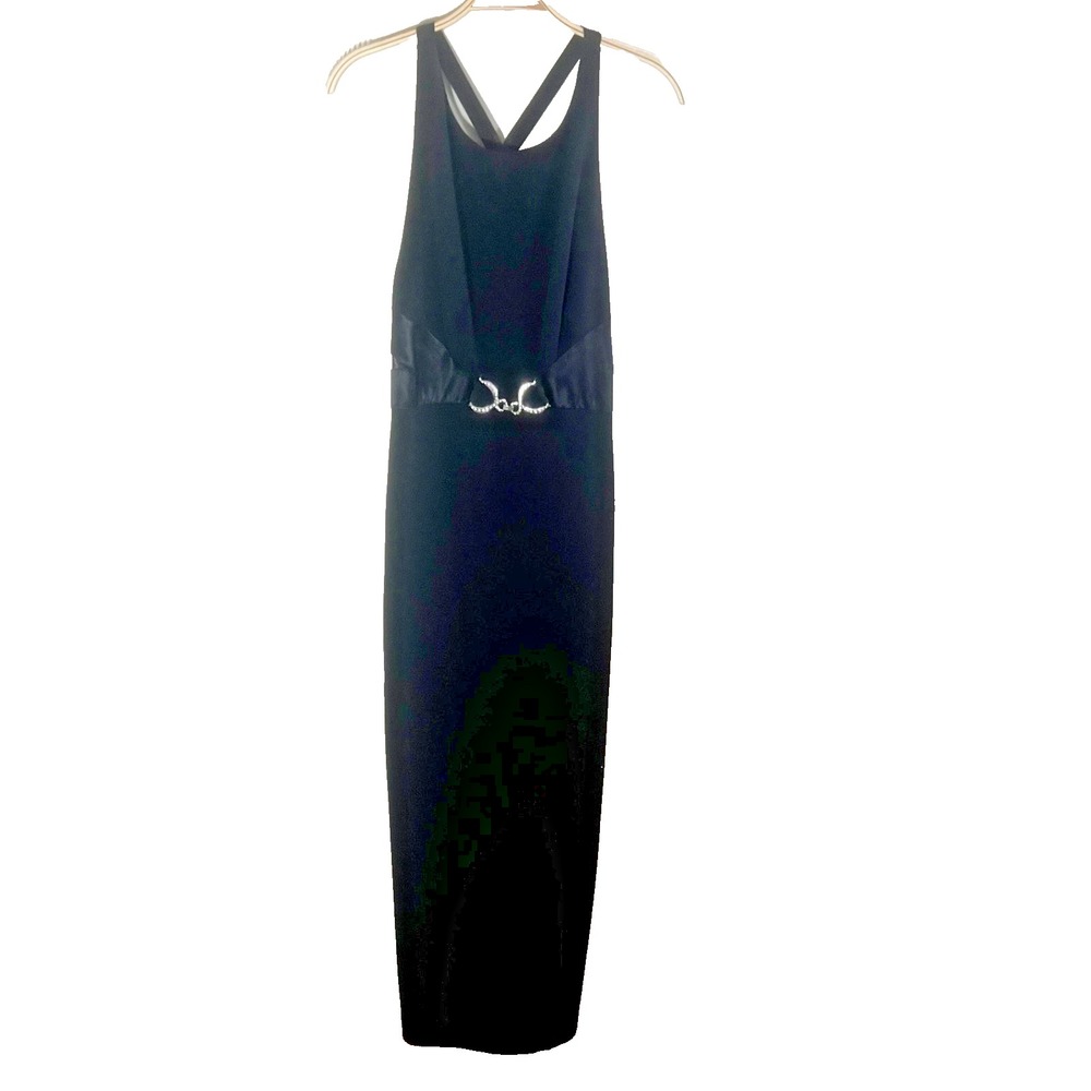Vtg Rhapsody Women's Long Formal Dress Button Sheer‎ Back Size 14 Black 90s Y2K